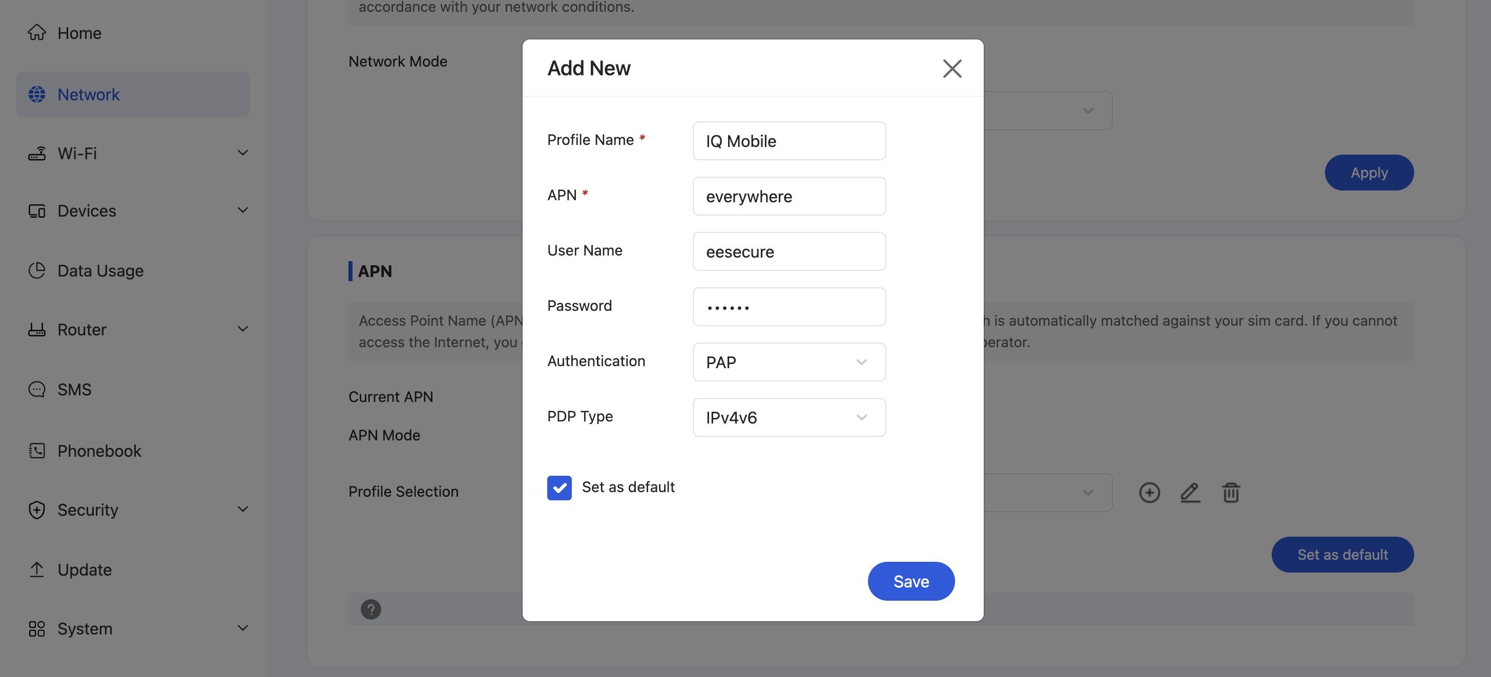 IQ Mobile APN Profile